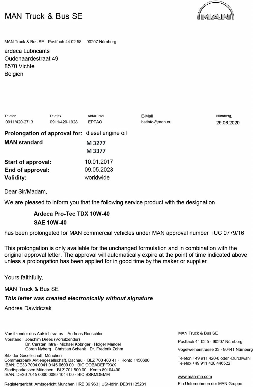 Các chứng chỉ Approval OEM của Ardeca. 
