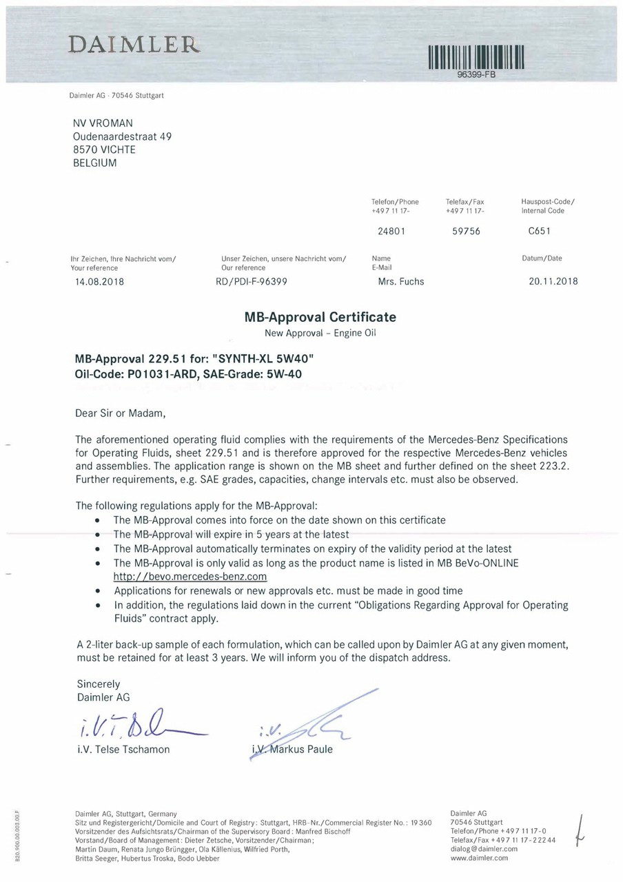 Các chứng chỉ Approval OEM của Ardeca. 